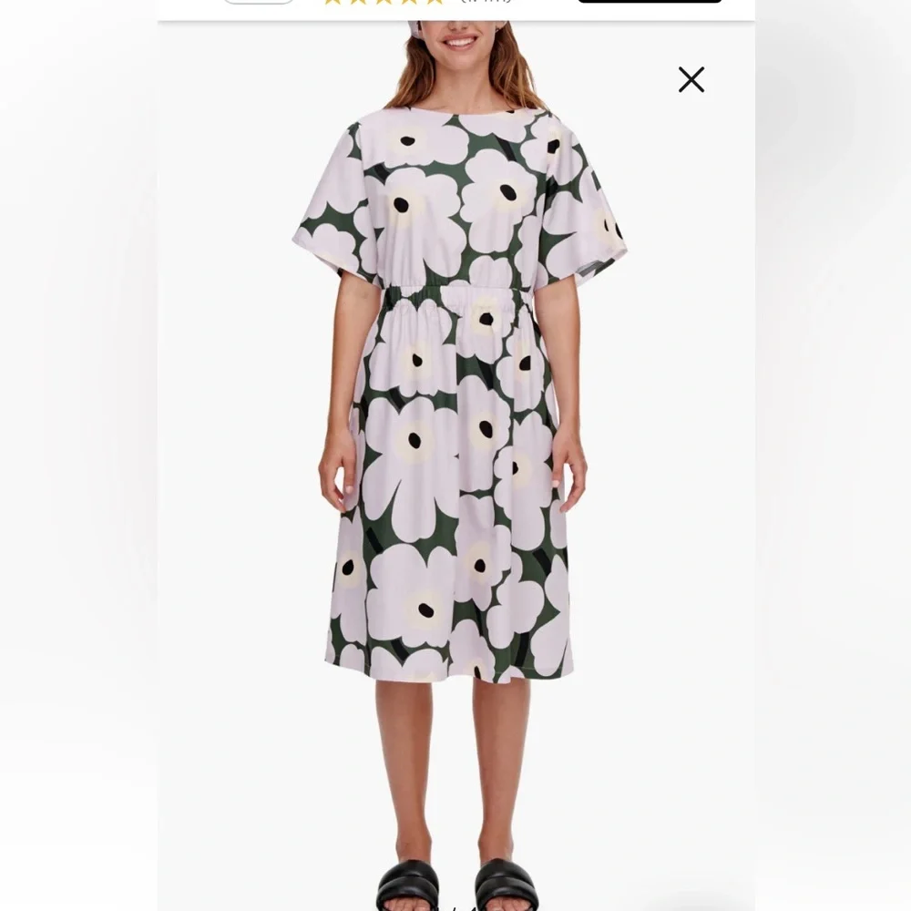 Marimekko Siloinen Pieni Unikko 2 Midi Dress Large NWOT Poppy - Picture 1 of 15